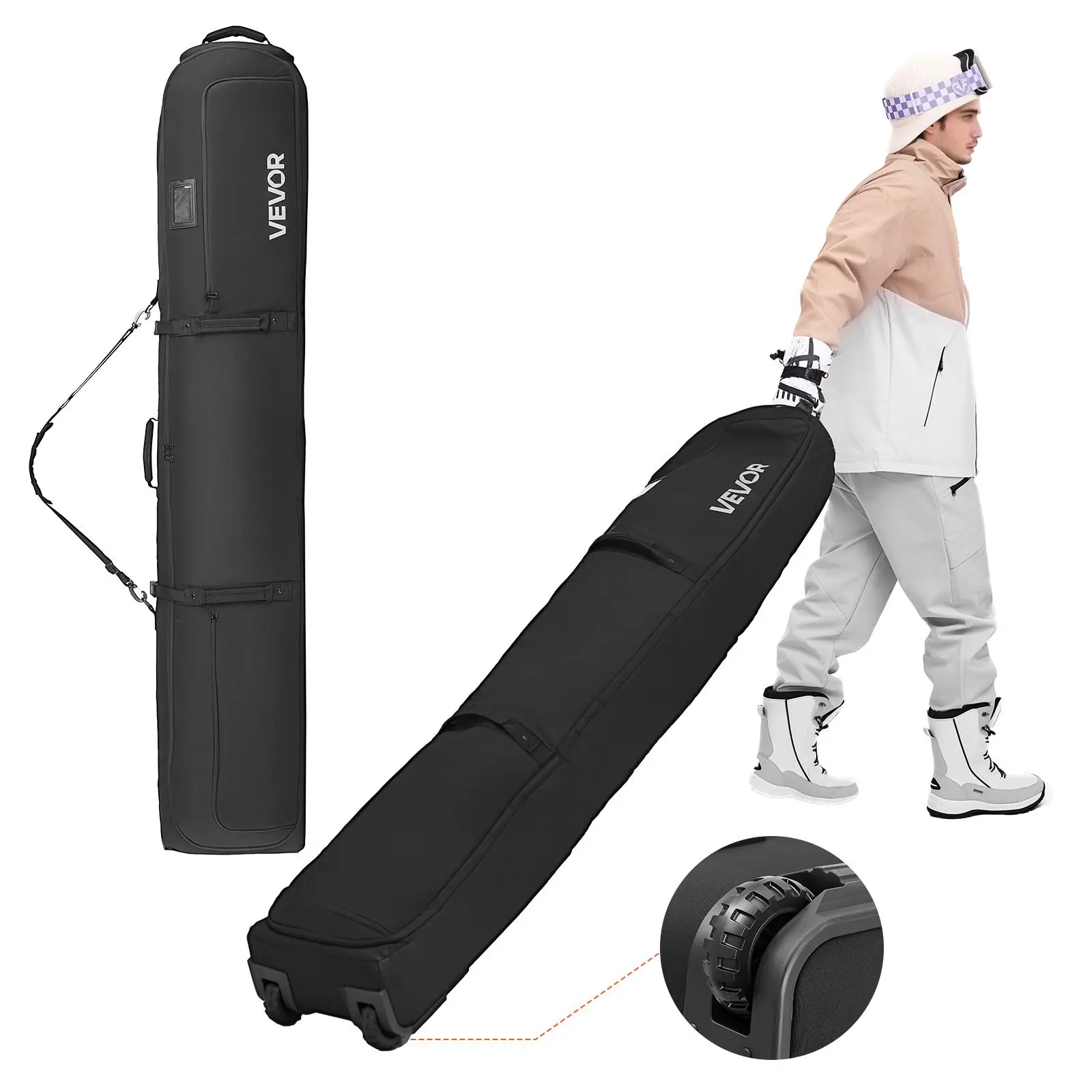 【SummerFinds】VEVOR Ski Roller Bag, Up to 68.9 in/175 cm, Padded Snowboard Bag with Wheels for Air Travel, 600D Waterproof Oxford Fabric, with Adjustable Straps, for Skis Poles Goggles Gloves Helmet Boots (Black)