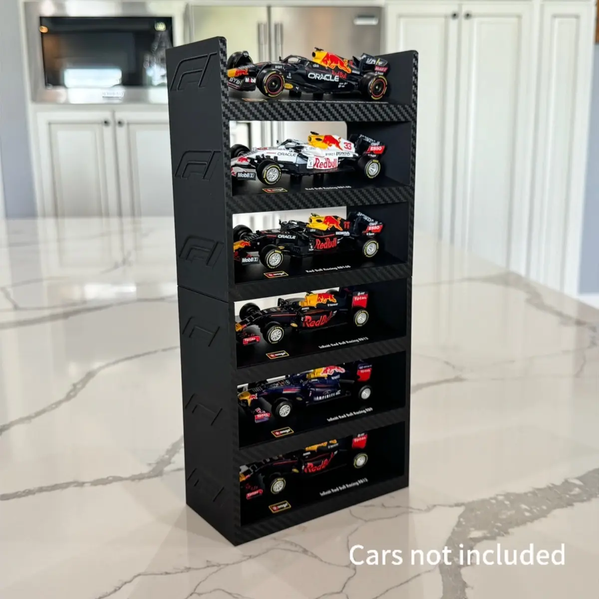 V2 6 Car Tilted Bburago 1:43 1/43 F1 Formula 1 Race Car Display Stand w Wall Mount Hanging Shelf Storage Diorama Diecast Model Angled