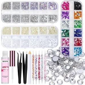 XIFEPFR 7159Pcs Face Gems Eyes Jewels with Makeup Glue, Flatback Colorful Rhinestone, Crystal AB&Clear Gems, White&Beige Pearls with Tweezers Dotting Tools for Face Makeup, Nail Art, Craft Decorations