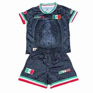 Mexico Soccer Set Virgencita Black Color Unisex Jersey & Shorts for Fans with Iconic Virgin Mary Design