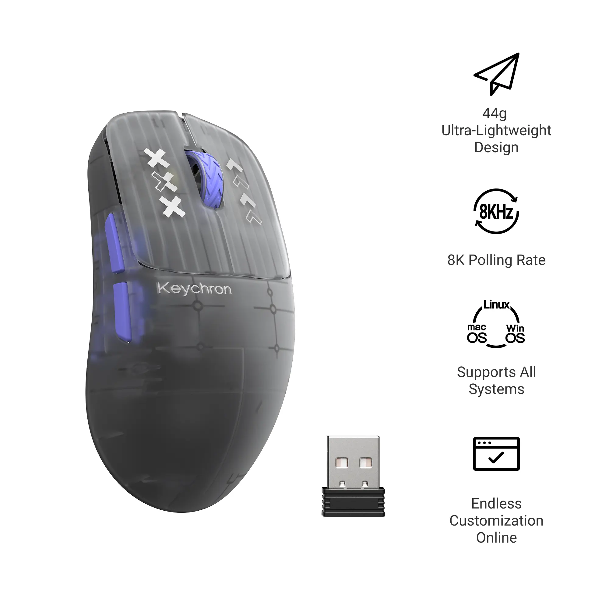 「NEW」Keychron G3 Wireless 8K Mouse ️ Carbon Fiber & Semi-Transparent Editions | 42g Super Light | Flagship 3395 Sensor | 8000Hz Polling Rate | High Profile Ergonomic Gaming Mouse | Pro-Grade Wireless Desktop Upgrade,back to school,back to school haul