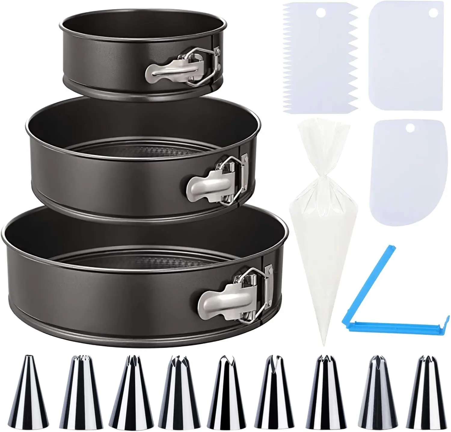 Baking Pan Set - 3-Piece Multi-Size Round Springform Cake Pans with Easy Removal Flat Bases (12.5cm/4.92in, 18cm/7.08in, 22.3cm/8.8in) for Home Baking Use