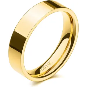 5mm 14K Gold Filled Rings for Women Girls Dainty Thick Wedding Band Couple Anniversary Engagement Thumb Ring Gifts High Polished Plain Flat Cigar Band Tarnish Resistant Comfort Fit Size 4 to 11