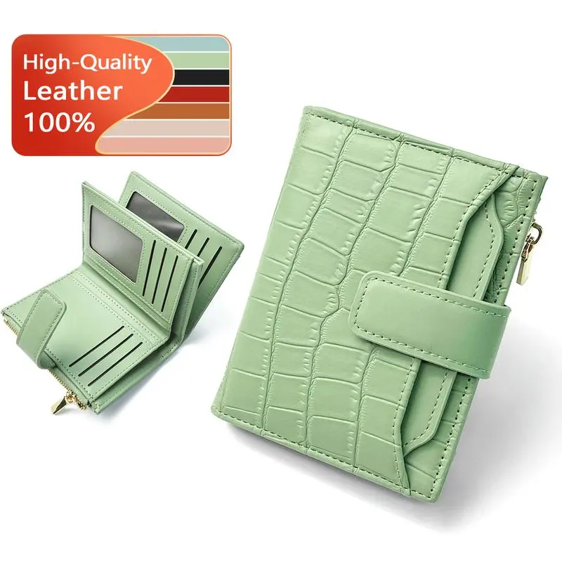 Minimalist Plain Leather Short Wallet for Women, Bifold Zipper Purse, Fashionable Card Holder for Daily & Back to School Use