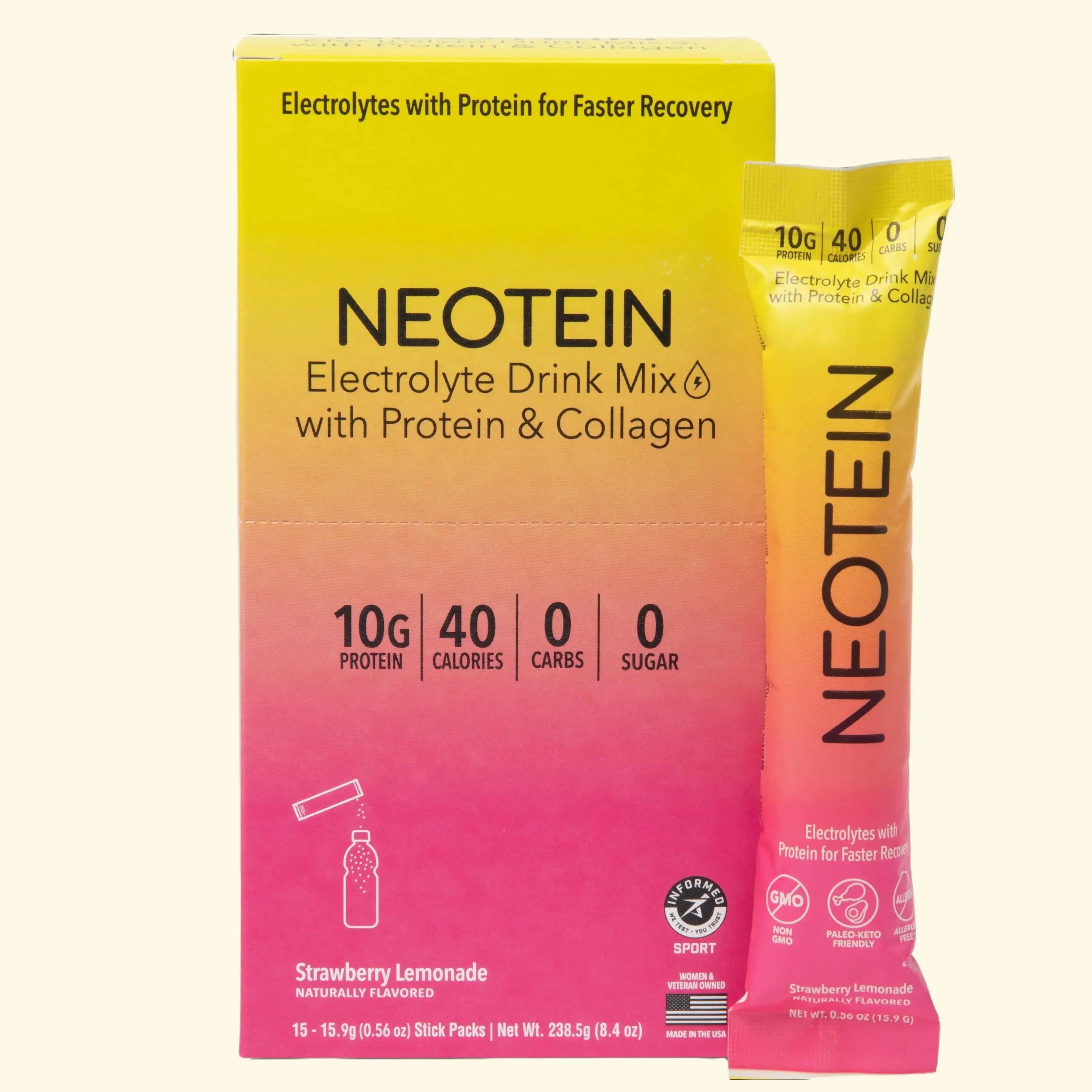 Electrolyte Powder Packets, Protein Powder with 10g Protein & Collagen | Hydration Packets - Zero Sugar, NO Fillers, NO Carbs | 45 Calories | Keto & Paleo
