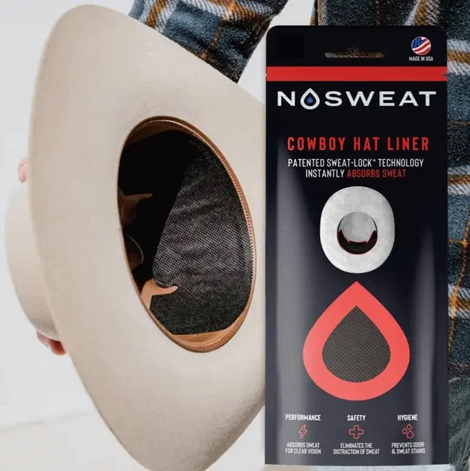 Nosweat Cowboy Hat Sweat Liners - 3 Pack - Patented SweatLock Technology - Instantly Absorbs Hat Sweat - Hypoallergenic & Comfortable - Made in USA