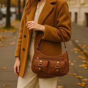 Retro/Y2K- Genevieve Buckle Pocket Hobo Shoulder Bag