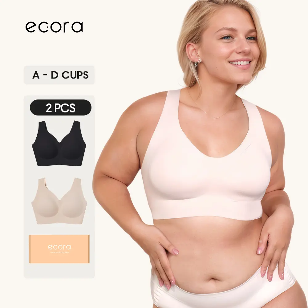 [2PCS] ecora | 24H Comfort Free Size Seamless Bra, Wireless Push-up bra, Women Lingerie, Womenswear Lady, Bra for women Underwear Bridal Basic Minimalist