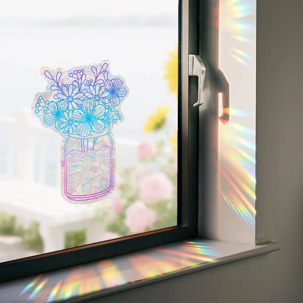 New Summer Butterfly Rose Static Self-Adhesive Removable Window Sticker, Sun Catcher Transparent Pet Glass Decal, Easy to Apply and Remove