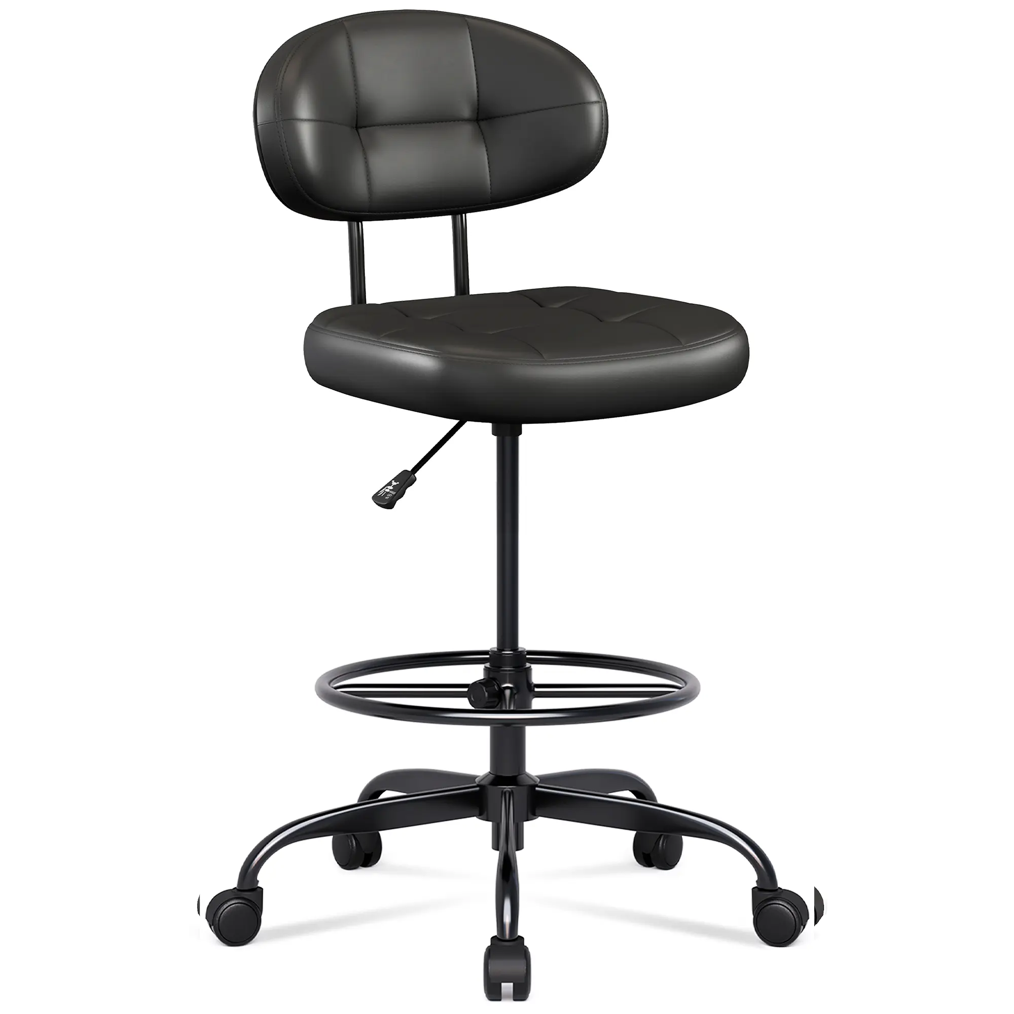 Misolant Drafting Chair Without Arms, Tall Office Chair with Footrest Ring for Standing Desk, Small Faux Leather Executive Office Chair with Adjustable Height for Bar Lab Counter Height Desk, Black MI-6103G  summergarden