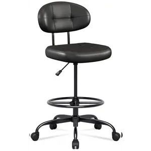 Misolant Drafting Chair Without Arms, Tall Office Chair with Footrest Ring for Standing Desk, Small Faux Leather Executive Office Chair with Adjustable Height for Bar Lab Counter Height Desk, Black MI-6103G  summergarden
