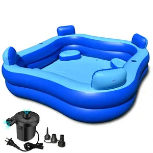 Inflatable Pool 120_ x 72_ x 22_ - Electric Pump Included - Triple Chamber - Double Thick Material (10ft x 6ft x 2ft) _ Patio, Lawn & Garden