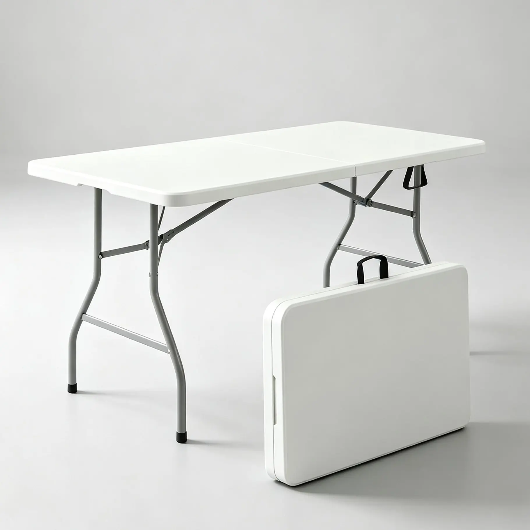 6FT Rectangular White Folding Table - Heavy Duty Plastic Portable Desk with Built-in Handles, Lightweight Outdoor Utility Patio Table for Camping Picnic