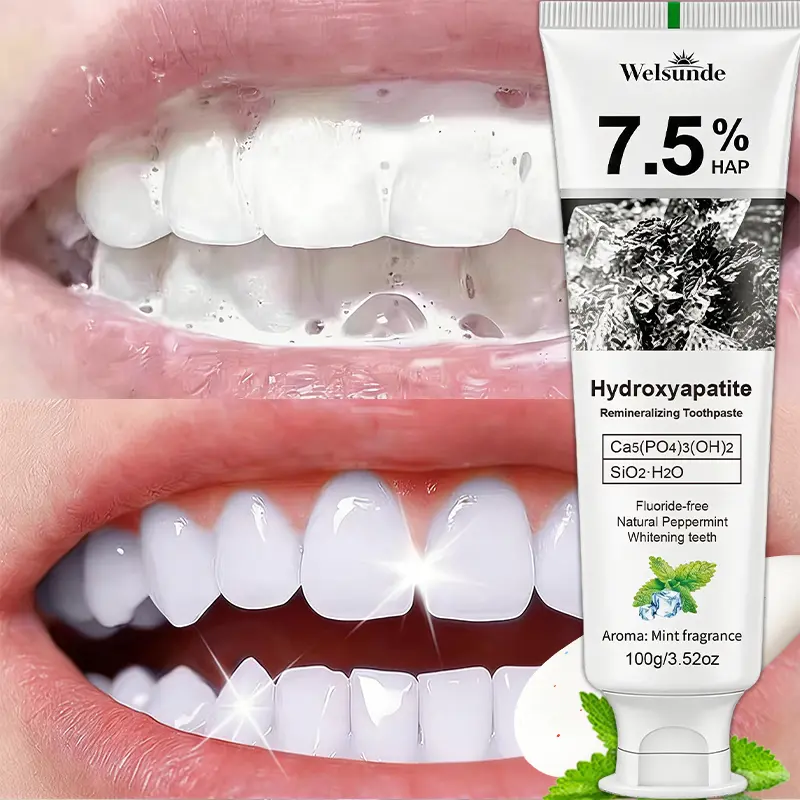 Welsunde 7.5% HAP Hydroxyapatite Toothpaste, Fluoride-Free, Natural Mint Flavor, Fresh Breath, Oral Care, 100g, 1/3 PCS Optional