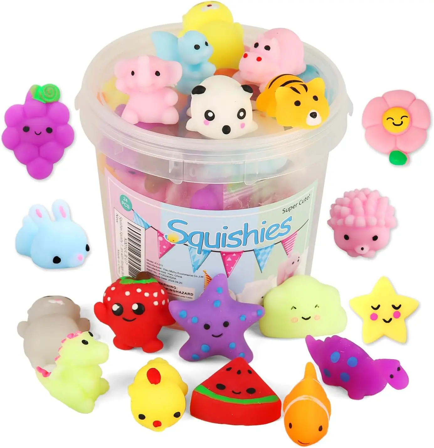 Squishies Squishy Toy 24pcs Party Favors for Kids - Moji Stress Reliever, Anxiety Toy, Mini Kawaii Squishies, Storage Box