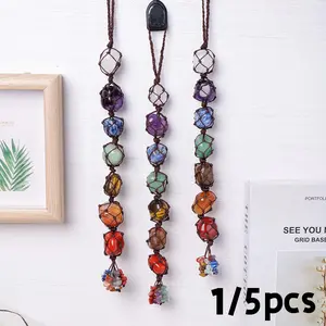 Natural Crystal Chakra Pendant, Chakra Healing Crystals, Chakra Healing Stones, Tumbled Healing Stone for Car & Home Decor, Universal Design, Happiness Meaning, Ideal Gift