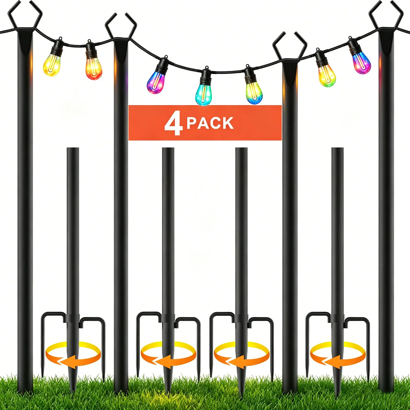 8Ft String Light Poles 2-10 Pack,Light Poles for Outside Lights,Outdoor with Fence Brackets Hanging Lights,Metal Stand Deck Patio Backyard