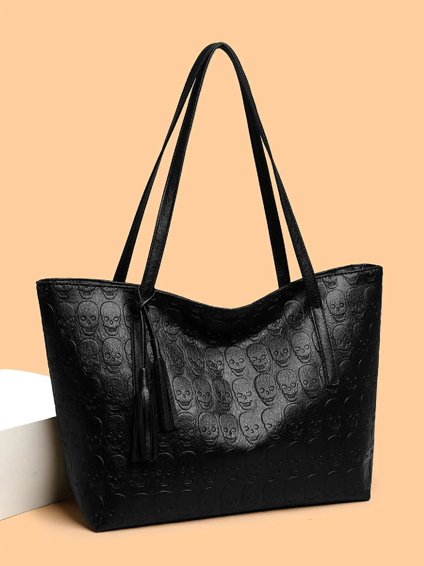 Fashionable Skull Embossed Tote Bag, Casual Large Capacity Shoulder Bag for Women, Trendy Versatile High-quality Daily Commuting Purse Bag