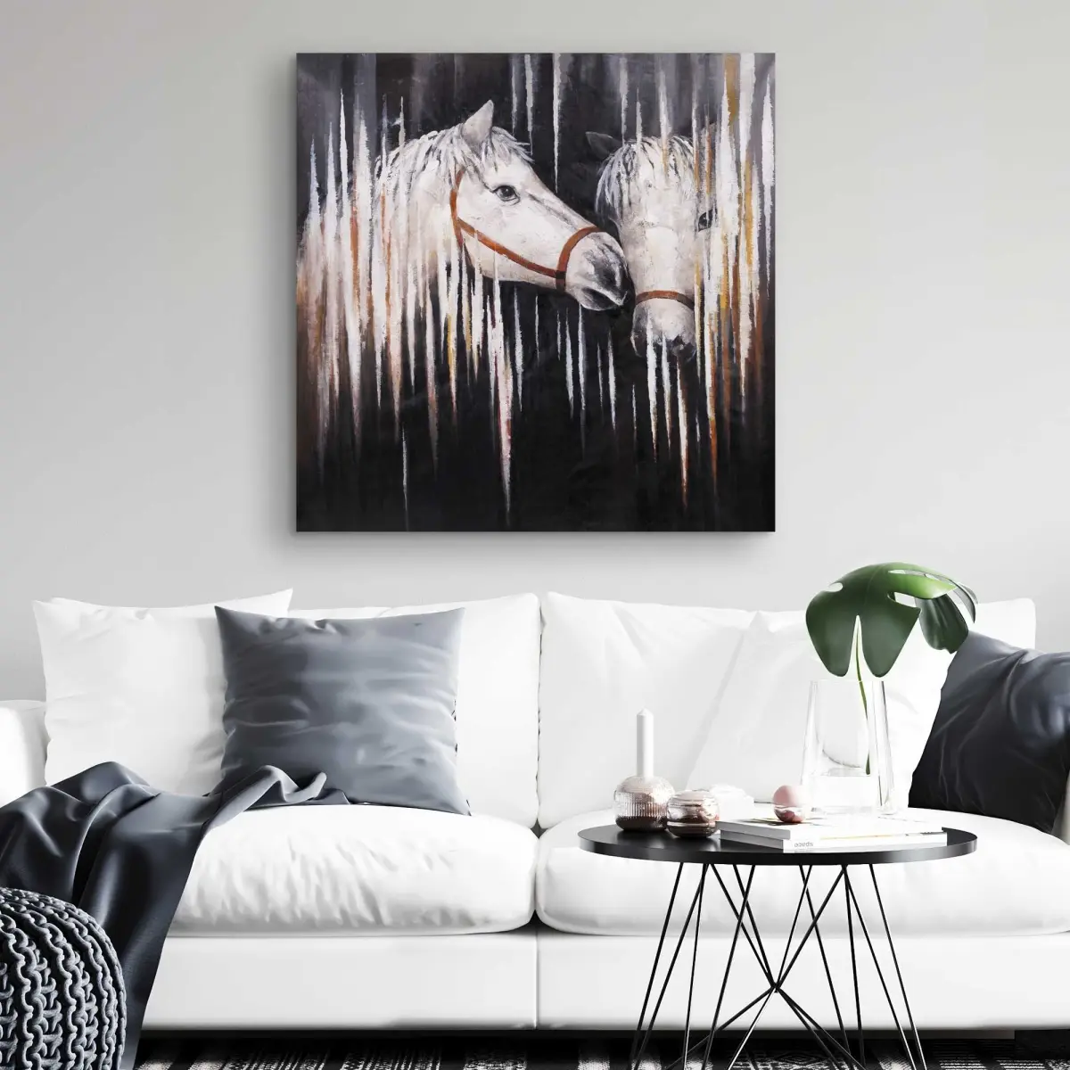 212 MAIN 32x32 in. Artistic White Horse Kissing Animal Wall Print - Home Decor Decoration, Bedroom Accent, Ideal Gift
