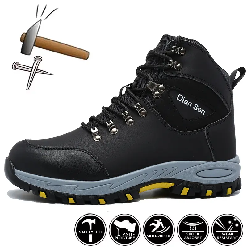 Men's Safety Work Shoes Wear-resistant Hiking Shoes Steel Toe Anti-smash Work Boots Anti-puncture Heavy-duty Safety Shoes  All-season Outdoor Warehouse Work Shoes
