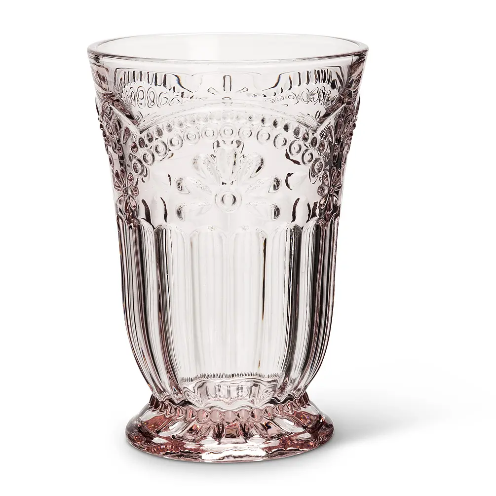 Abbott Collection AB-27-DESIREE-HB 5 in. Pink Flower Glass Highball Set, Kitchenware Drinkware for Beverage Serving