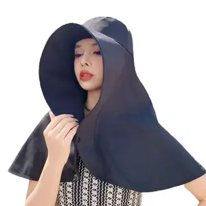 Women's 2026 Summer Wide-Brim UV-Resistant Bucket Hat for Youth Female, Sports & Outdoor Sun Protection with Neck Shading Shawl and Ponytail Hole