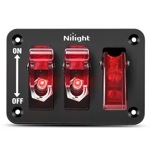 Nilight 3 Gang Toggle Switch 12V Rocker Panel with LED Light and Flip Cover Heavy-Duty ON/Off Switches Plate 3Pin SPST