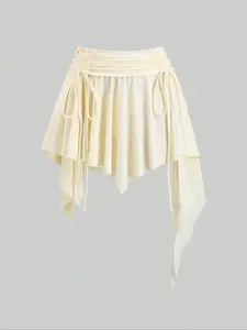 New Adjustable Drawstring Waist Asymmetrical Ruffle Hem Short Mini Skirt