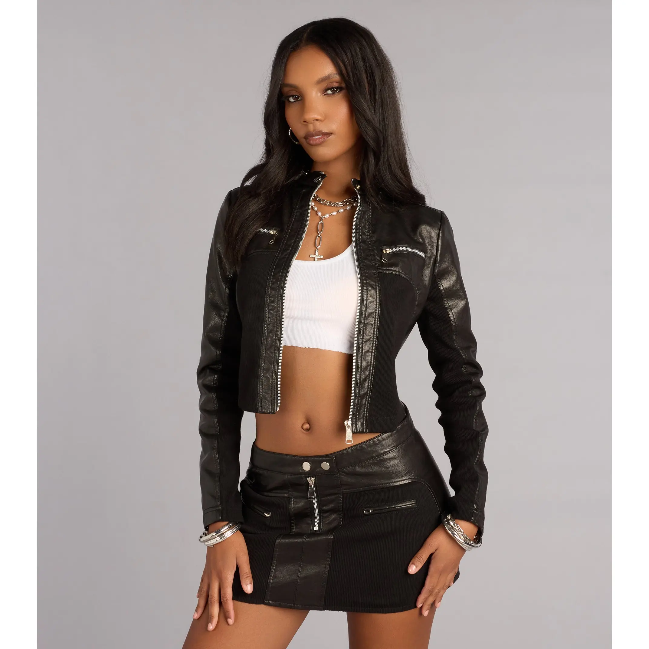 Cool Confidence Cropped Faux Leather Moto Jacket Cool Confidence Cropped Faux Leather Moto Jacket