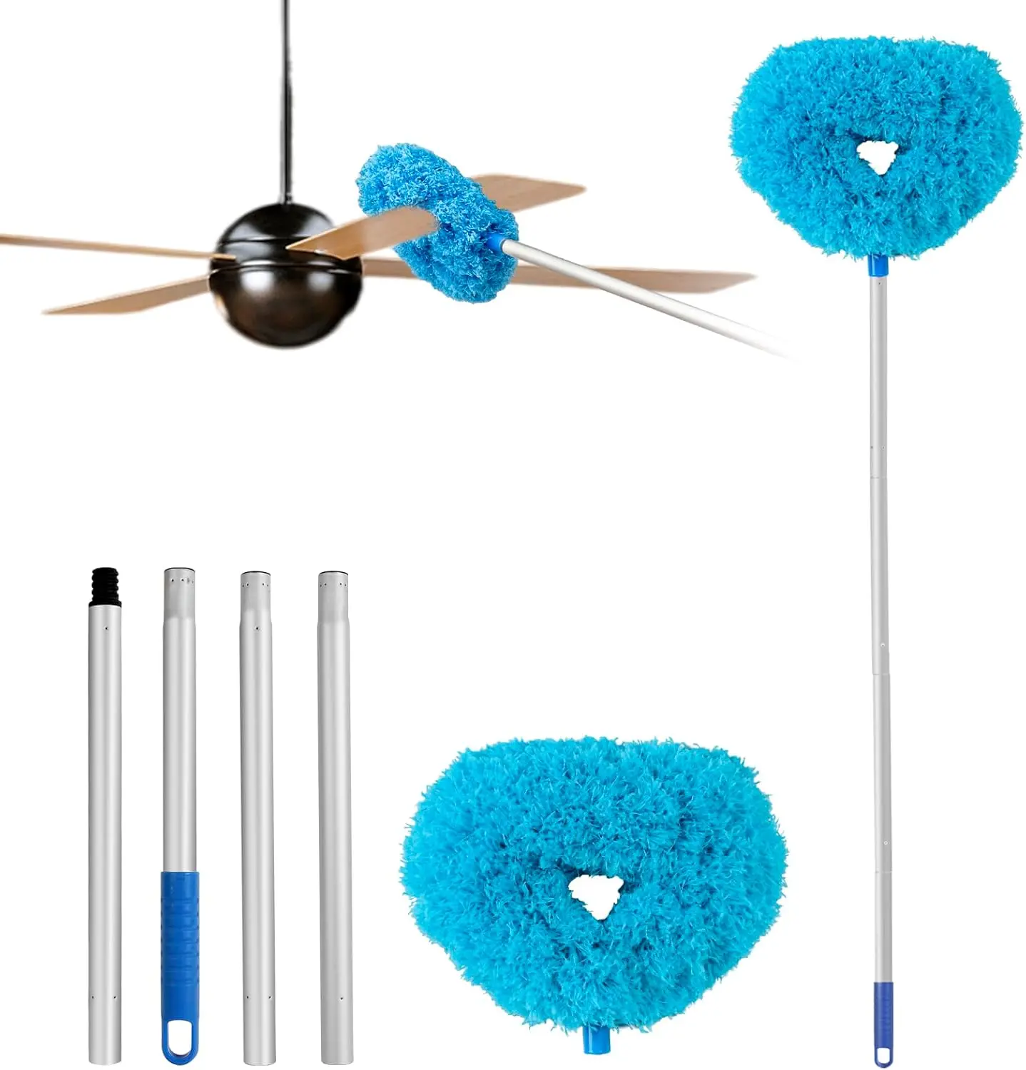 Ceiling Fan Cleaner Duster Reusable Microfiber Blade Cleaner with Adjustable 13-49.7 Inch Extension Pole for Walls Bookshelves Furniture Door Window Top Blue