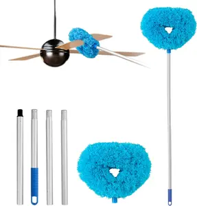 Ceiling Fan Cleaner Duster Reusable Microfiber Blade Cleaner with Adjustable 13-49.7 Inch Extension Pole for Walls Bookshelves Furniture Door Window Top Blue