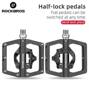 ROCKBROS MTB Mountain Bike Pedals Compatible with SPD Mountain Bike Dual Function Sealed Clipless Aluminum Bicycle Flat Platform 9/16" Pedals with Cleats for Road, MTB, Mountain Bikes