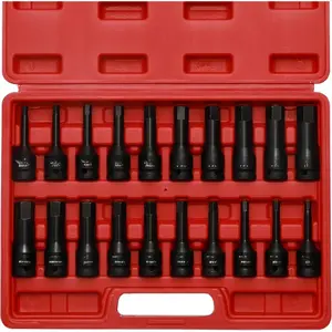 1/2" Drive Master Impact Hex Bit Set, Hex Driver, SAE/Metric, 1/4" - 3/4", 6mm - 19mm, Cr-Mo Steel,Impact Grade, One- Construction, 20- 1/2" Drive Allen Bit Socket Set