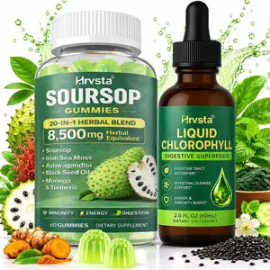 Hrvsta Soursop Gummies & Liquid Chlorophyll Bundle, 20-in-1 Herbal Blend Gummies with Irish Sea Moss, Moringa, Black Seed Oil & Turmeric Plus Liquid Chlorophyll Drops, Plant-Based Daily Wellness Supplement, 60 Gummies + 2 fl oz