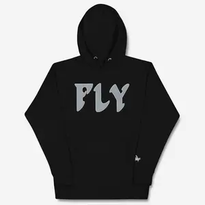 "FLY" Black & Silver Embroidered Hoodie