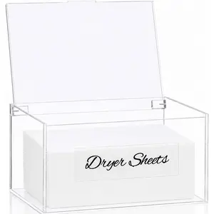 Acrylic Dryer Sheet Container for Laundry Room, Dryer Sheet Holder Dispenser with Lid for Laundry Storage Organization and Decor, Clear Fabric Sheet Holder Box for Bathroom