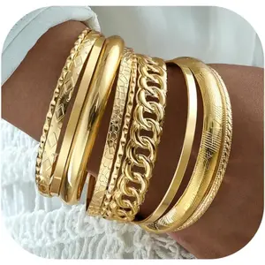 Gold Bangle Bracelets for Women 10Count Indian Stackable Bangles Multi Layer Textured Gold Plated Boho Jewelry