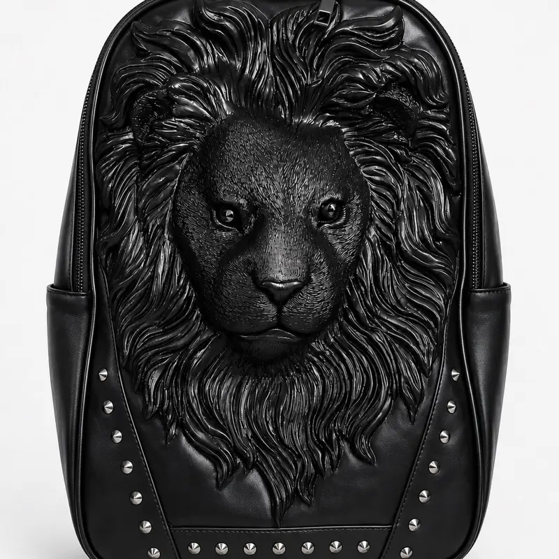 Black Lion Backpack - Premium 3D Designer Adventure Travel Bag, Blacked-Out Travel Bag, SKU:3049, Adventure Travel Bags, Bag Travel Bags