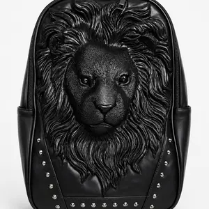 Black Lion Backpack - Premium 3D Designer Adventure Travel Bag, Blacked-Out Travel Bag, SKU:3049, Adventure Travel Bags, Bag Travel Bags