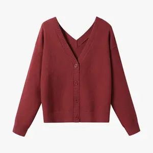 Women's 2026 Cardigan Sweaters Double V-Neck Long Sleeve Button Down Soft Knit Casual Cozy Chunky Open Front Sweater Jackets Lightweight Loose Fit Outwear with Pockets button  cardigan