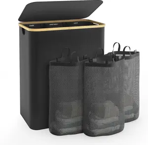 Bathola Hampers for Laundry Basket with Lid, 160L Extra Large Laundry Hamper 3 Section Dirty Clothes Hampers for Laundry Divided Laundry Basket Organizer for Bedroom,  Ideal for Laundry Toys and Dorm Use