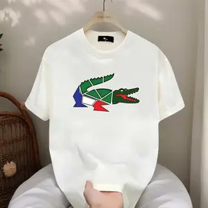 Fashion TrendsIrregular Graphic Crocodile Tshirt, Cartoon Crocodile Design, Unisex, Men's Short Sleeve Round Neck Street Style Tshirt for Summer and Spring, Casual, Clothing, Couple Style, Fashionable Loose, Youthful and Energetic, Men's Daily Wear Tops u