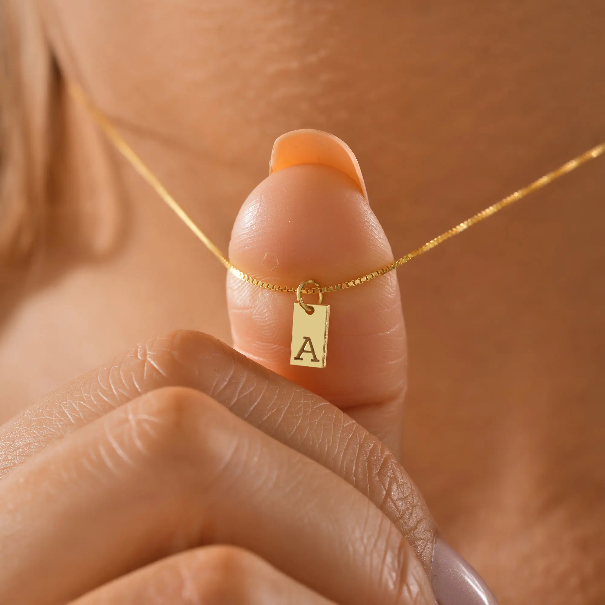 Modmints Initial Letter Necklace - Personalized Jewelry, Box Chain Mini Tag Monogram, Modern Versatile Artificial Gemstone Accessory, Personalized Daily Wear Gift, Initial Necklaces