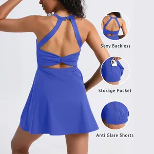 Badminton dress with chest pad anti-light solid color women's summer high-end nude sports tennis dress