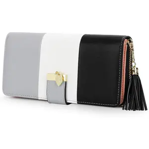 RFID Wallets for Women with Multiple Card Slots and Cellphone Compartment, womens wallet (black/white/grey))