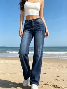 Women's Jean,Straight leg cut,Stretchy ,mid-to-high  waist, Streetwear Trouser Bottom outdoor wear,all seasons