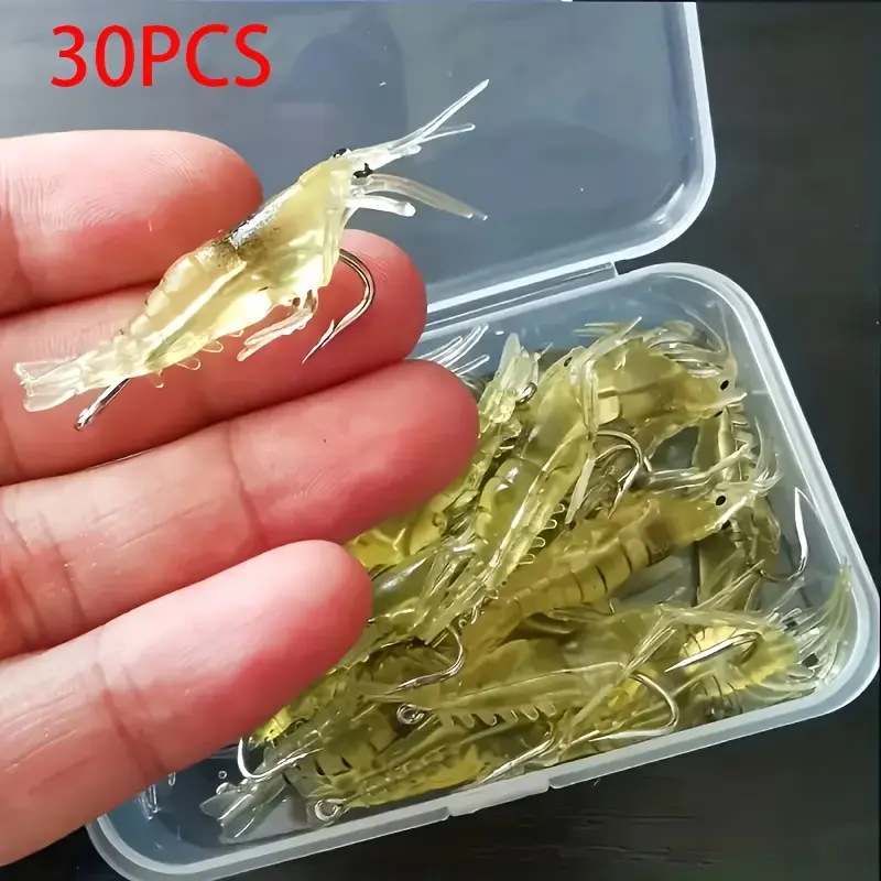 Silicone Realistic Soft Shrimp Fishing Lure Box Set, Fishing Lures Kit, Fishing Tackle, Artificial Lures, Simulation Fishing Lure, Includes Hooked Shrimp Bait for Bass & Catfish, Durable Material