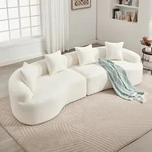 Curved Boneless Sofa Compression Modular 110'' Sectional White High-Density Couches Sleeper for Living Room Bedroom Apartment Lounge Chenille Loveseat