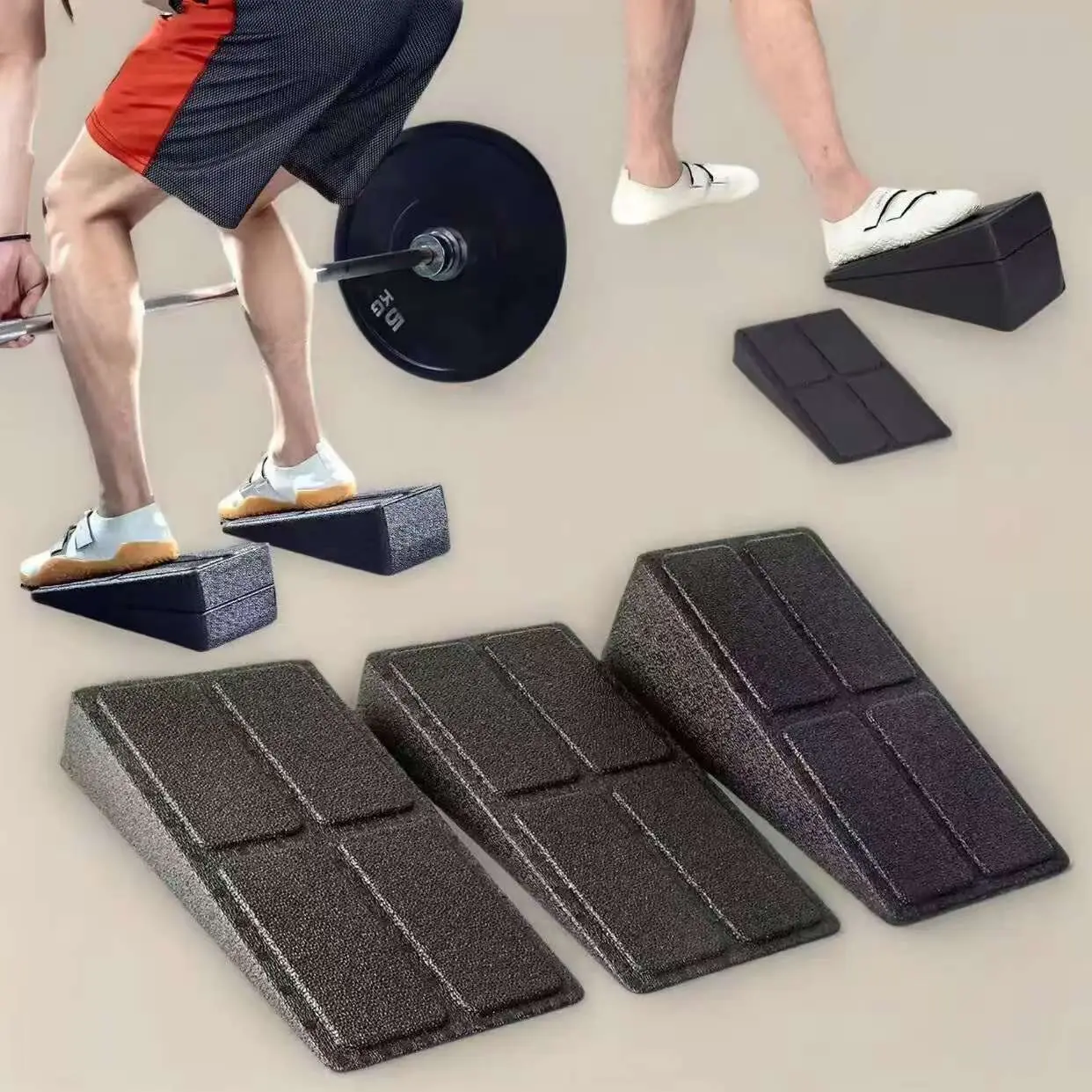 3-Count Squat Wedge Blocks, Non-Slip High-Density Durable Foam Set for Athletes - Adjustable Stacking, Customizable Heights, Knee Protection, Leg Stretching Aid for Gym, Yoga Equipment, Slanted Stackable Wedges
