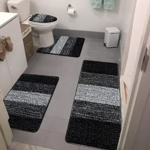 4-Piece Bath Rug Set with Toilet Lid Cover – Soft, Non-Slip Shaggy Bathroom Mats – Absorbent Bathroom Mat Set with U-Shaped Toilet Mat for Tub, Shower, and Bathroom – Black